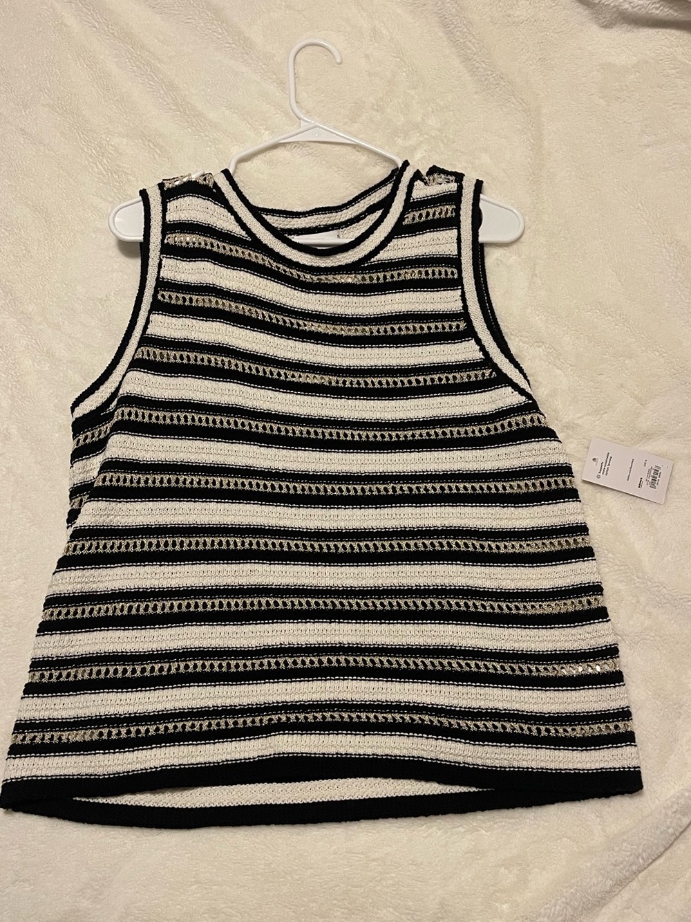 Nine West Black and White Striped Knit Tank Top